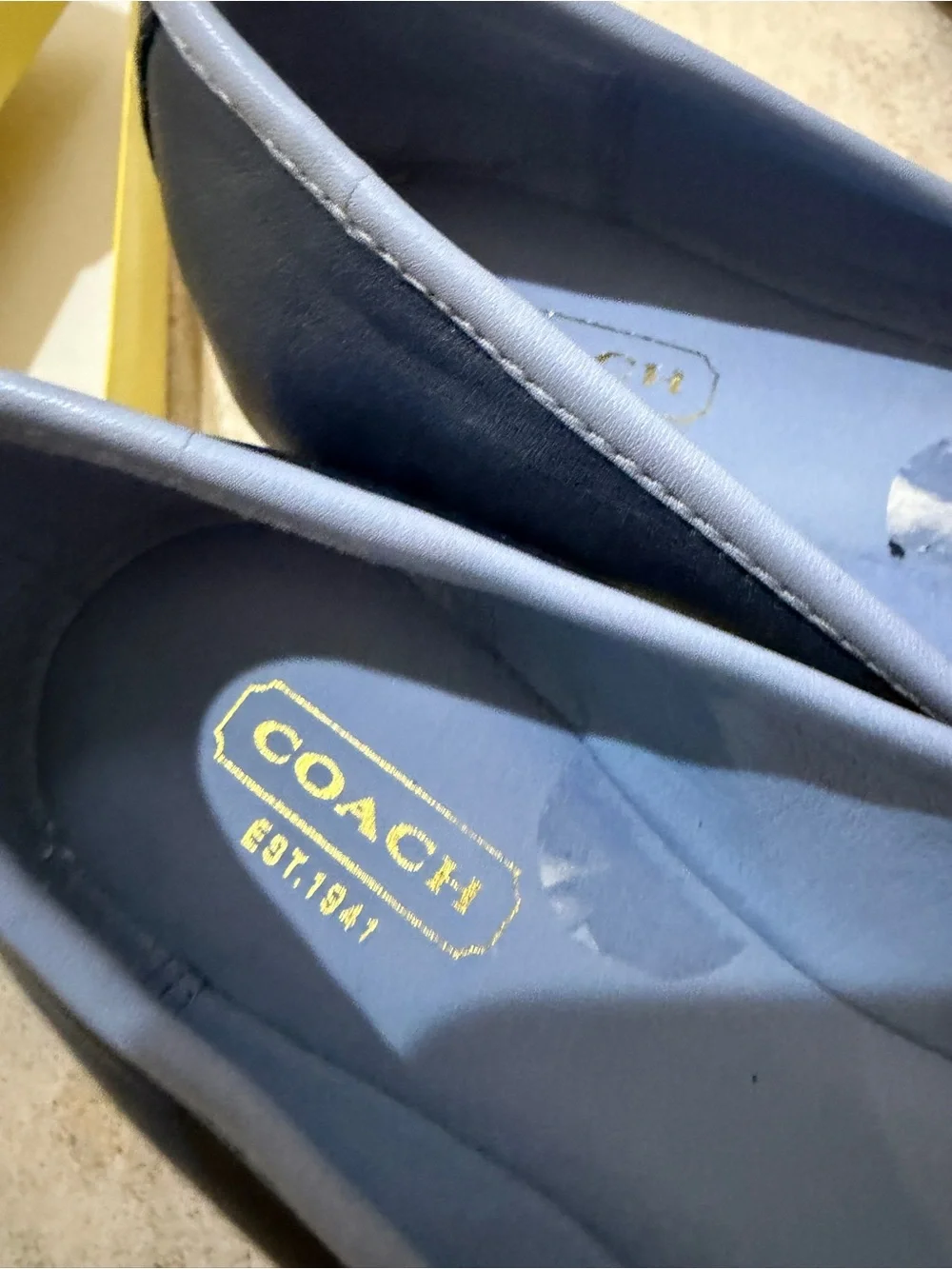 Coach Navy and Light Blue Leather Ballet Flats with Gold Turnlock